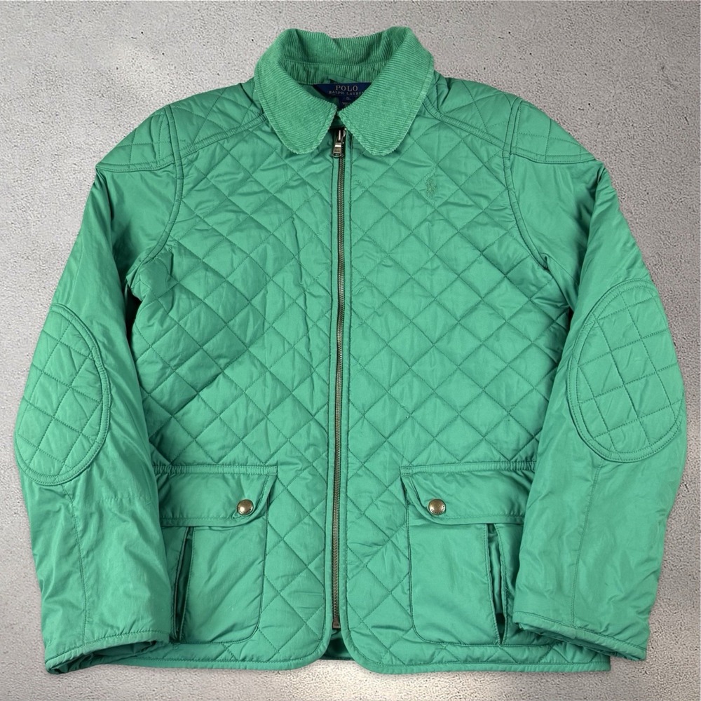 Polo Ralph Lauren Girl's‎ Size XL (16) Diamond Quilted Barn Jacket Preppy Green
